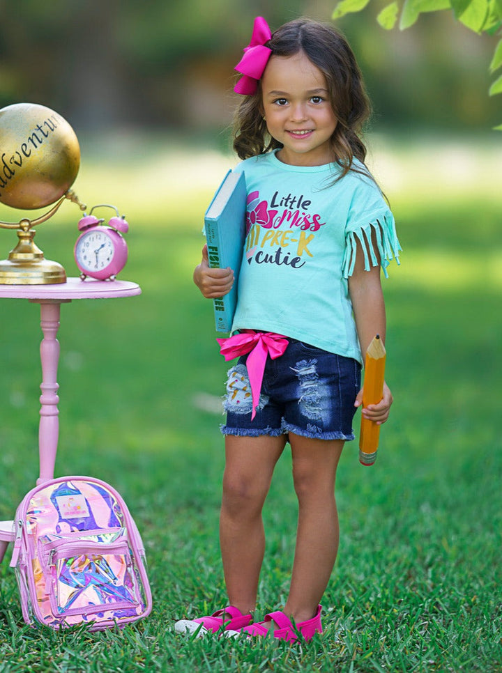 First Day of School | Little Miss Pre-K Patched Shorts Set | Mia Belle Girls