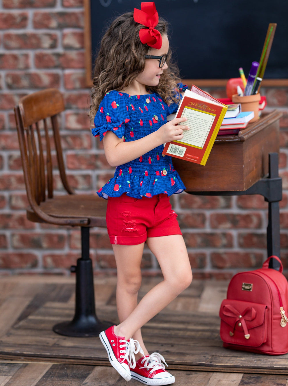 First Day of School Apple Smock Top & Demin Short Set | Mia Belle Girls