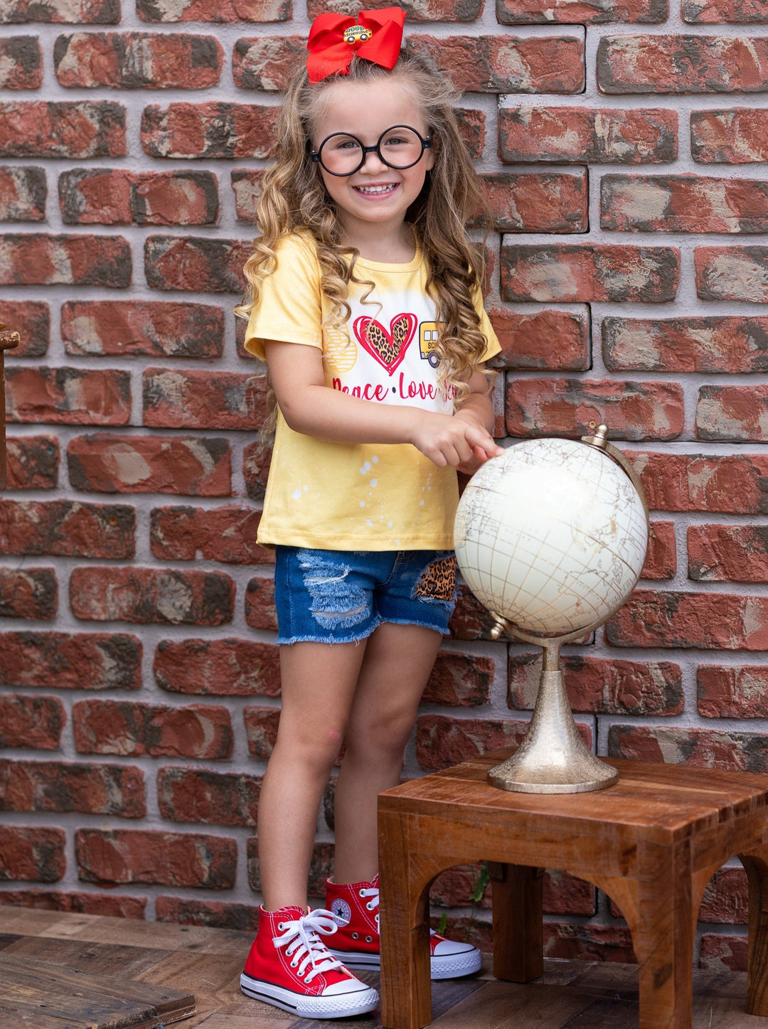 First Day of School | Leopard Patched Denim Short Set | Mia Belle Girls