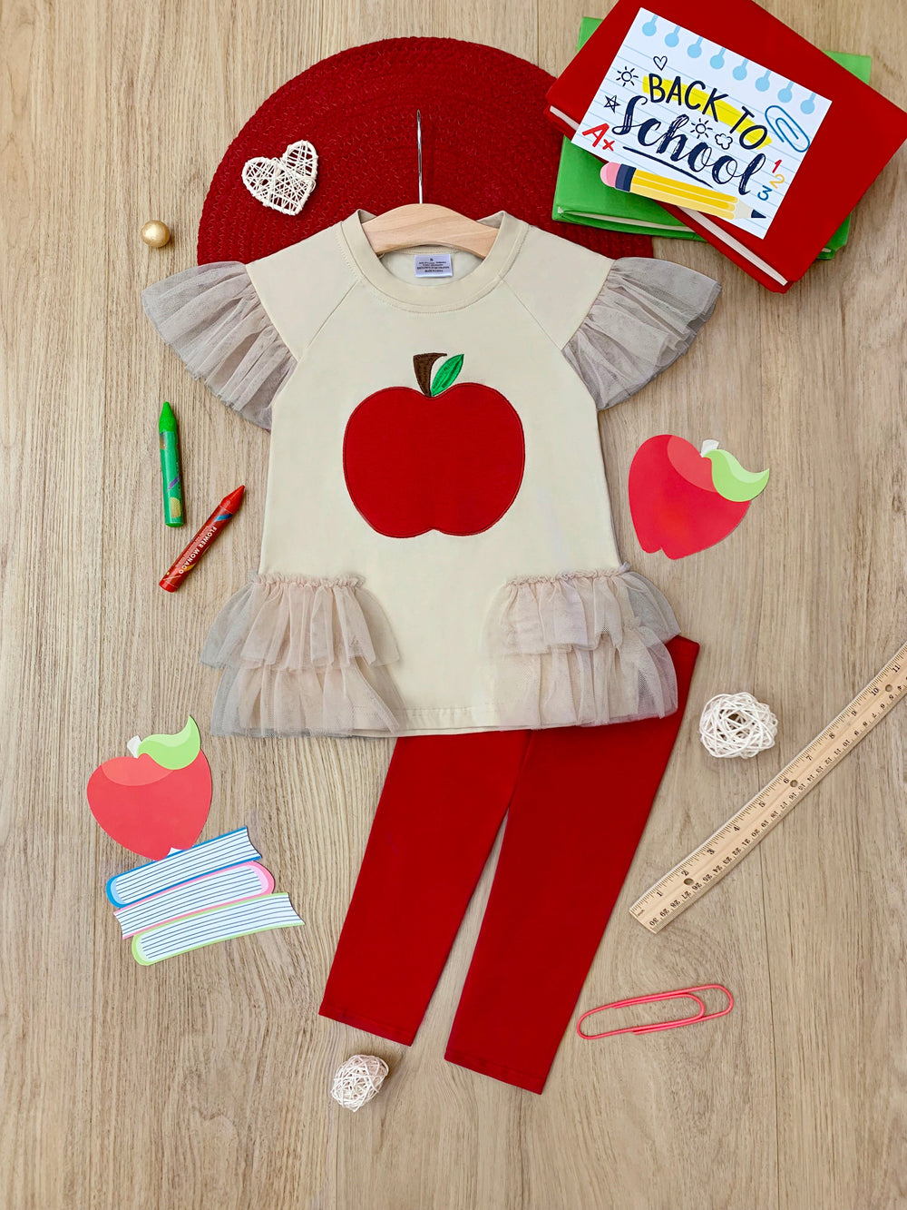 First Day Of School | Apple Ruffle Top & Legging Set | Mia Belle Girls