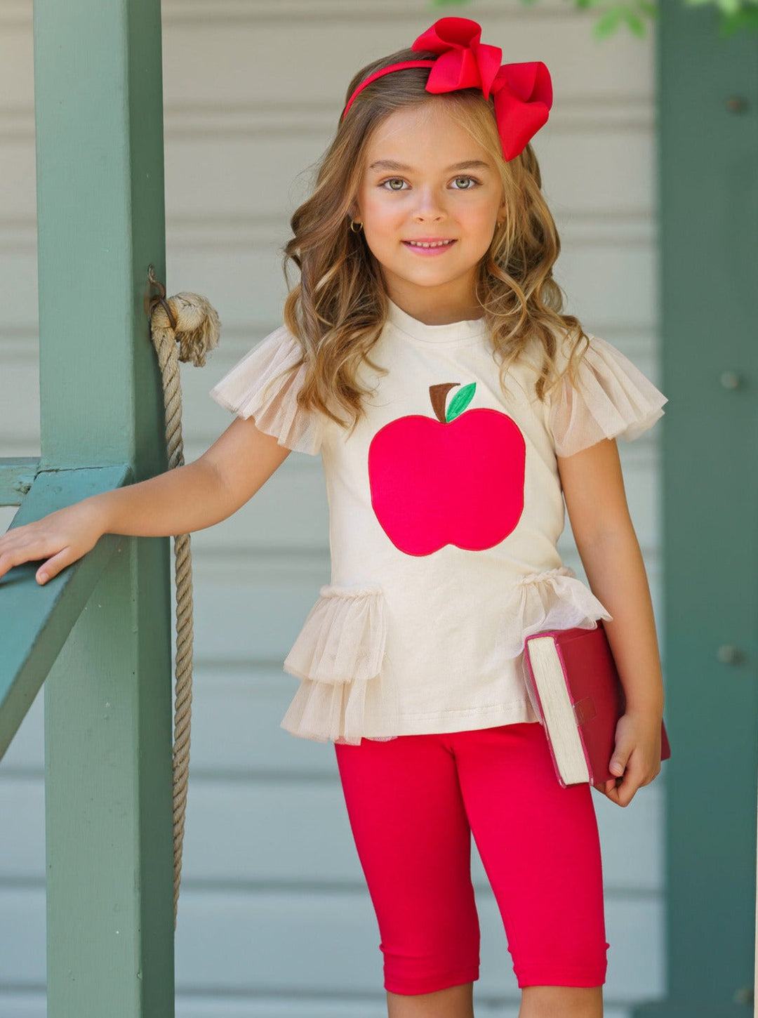 First Day Of School | Apple Ruffle Top & Legging Set | Mia Belle Girls