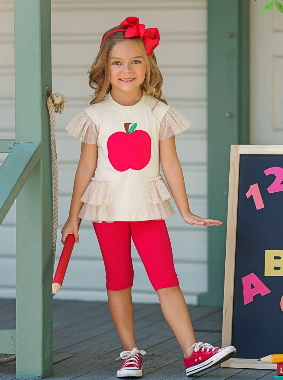 First Day Of School | Apple Ruffle Top & Legging Set | Mia Belle Girls