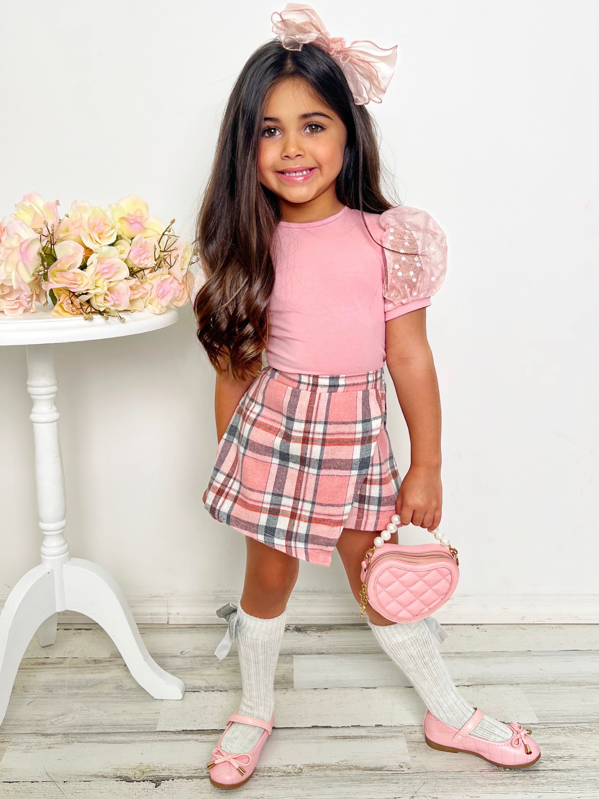 Mia Belle Girls Top And Pink Plaid Skort Set | Back To School Outfits