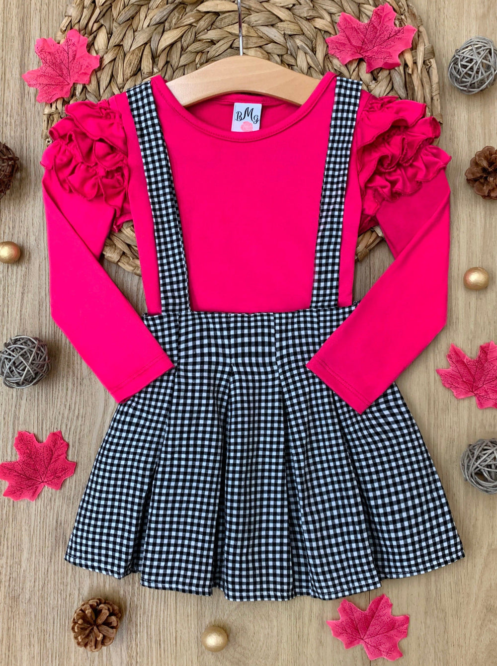 Mia Belle Girls Gingham Suspender Skirt Set | Toddler Outfits