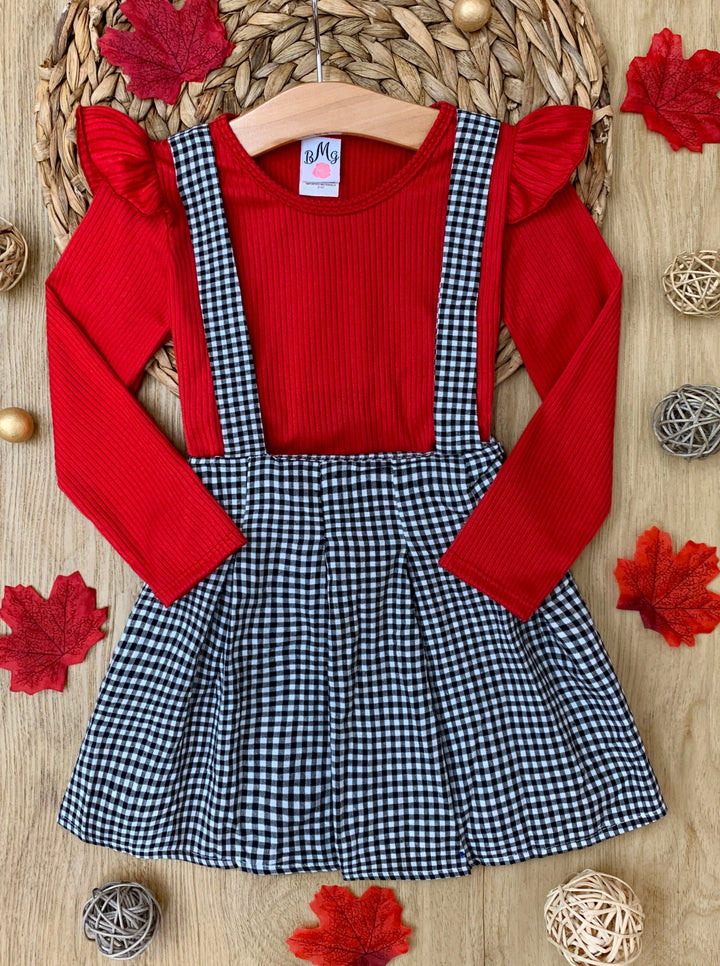 Mia Belle Girls Gingham Suspender Skirt Set | Toddler Outfits