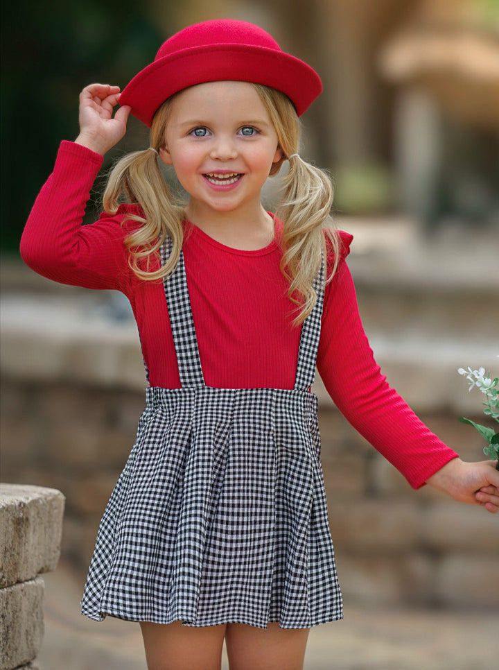 Mia Belle Girls Gingham Suspender Skirt Set | Toddler Outfits