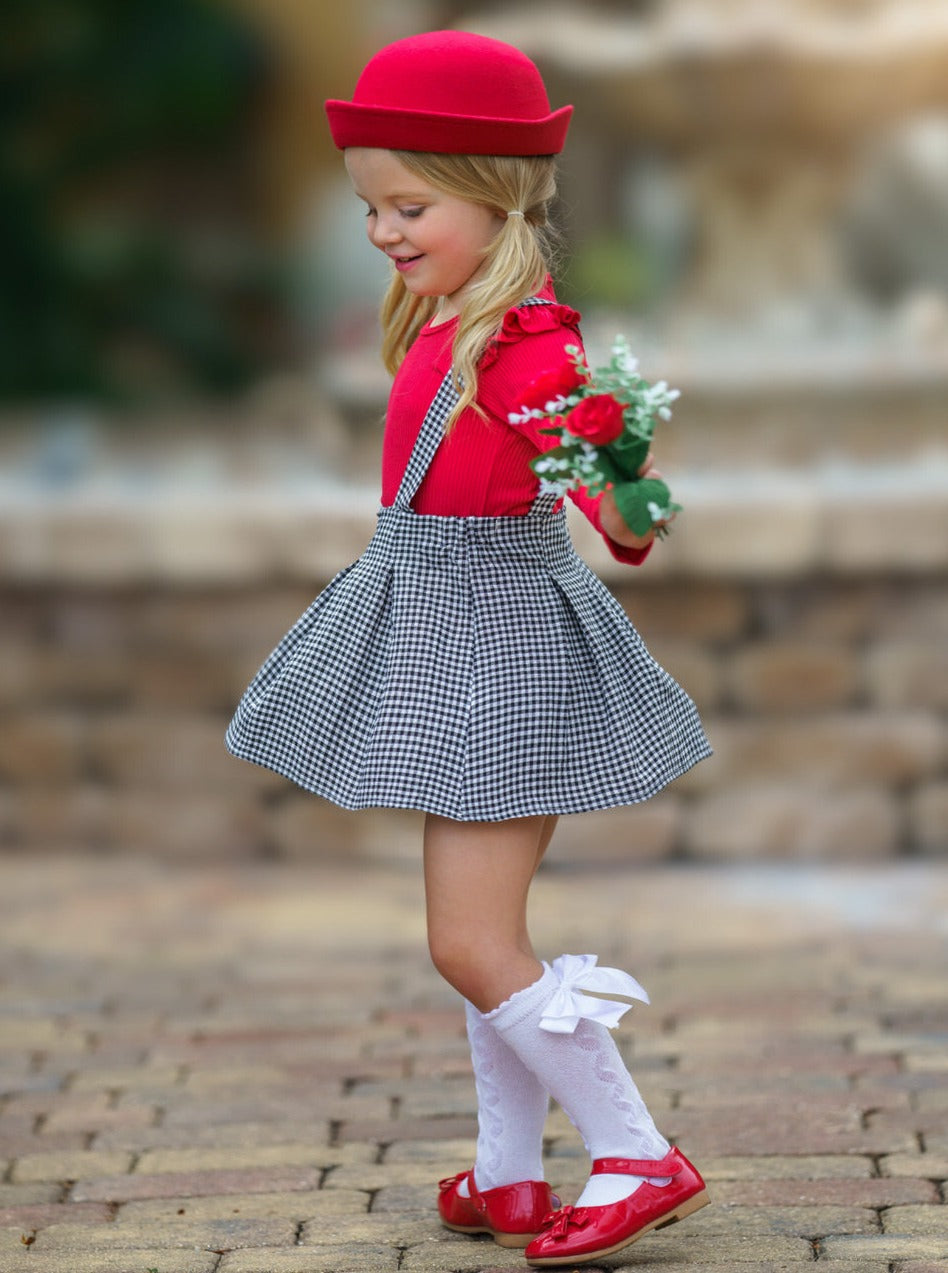 Mia Belle Girls Gingham Suspender Skirt Set | Toddler Outfits