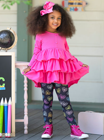 Mia Belle Girls Tiered Tunic And Heart Legging Set | Back To School