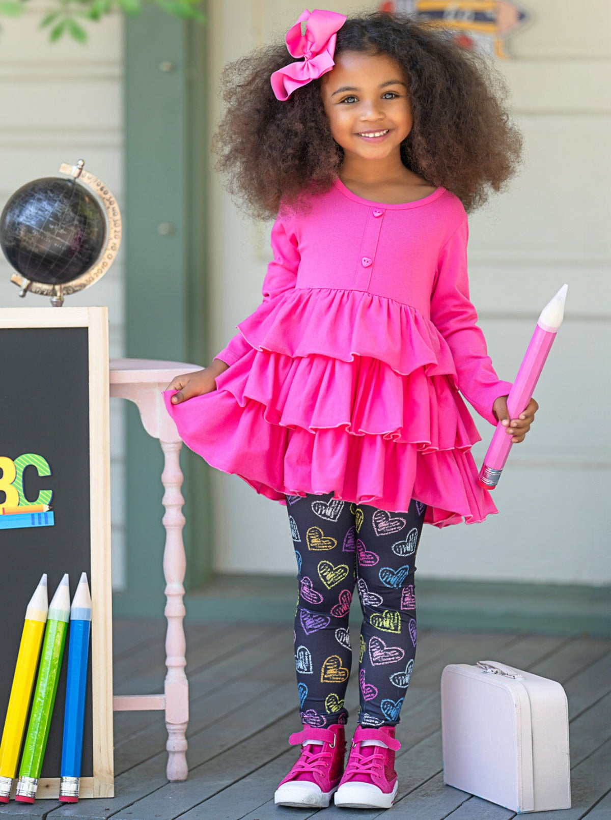 Mia Belle Girls Tiered Tunic And Heart Legging Set | Back To School