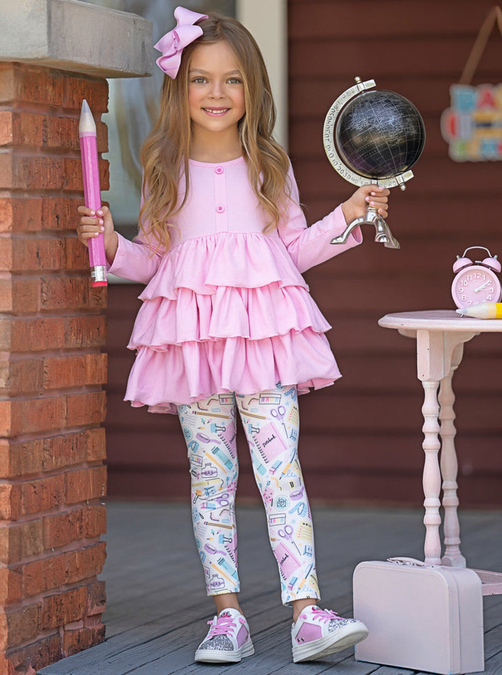 Mia Belle Girls Tunic And School Print Legging Set | Back To School