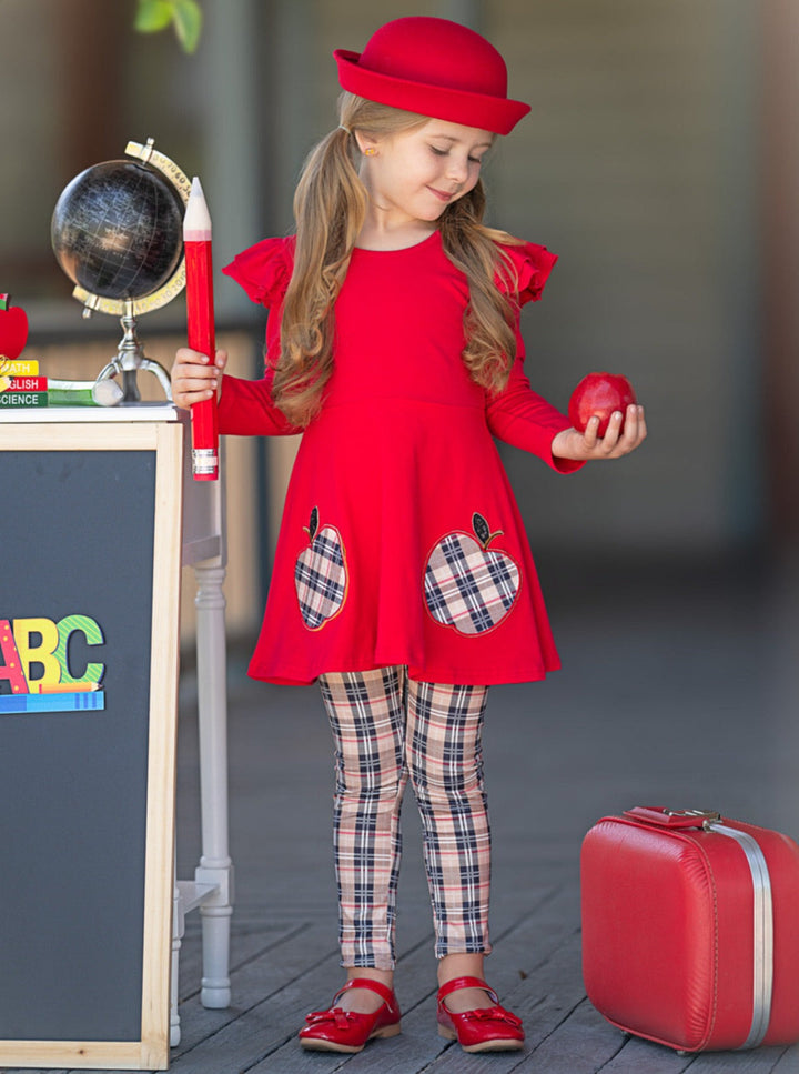 Mia Belle Girls Peplum Top And Plaid Legging Set | Back To School