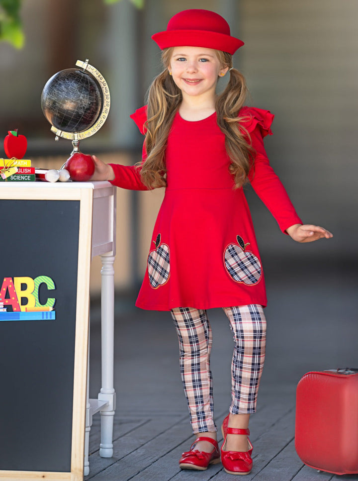 Mia Belle Girls Peplum Top And Plaid Legging Set | Back To School