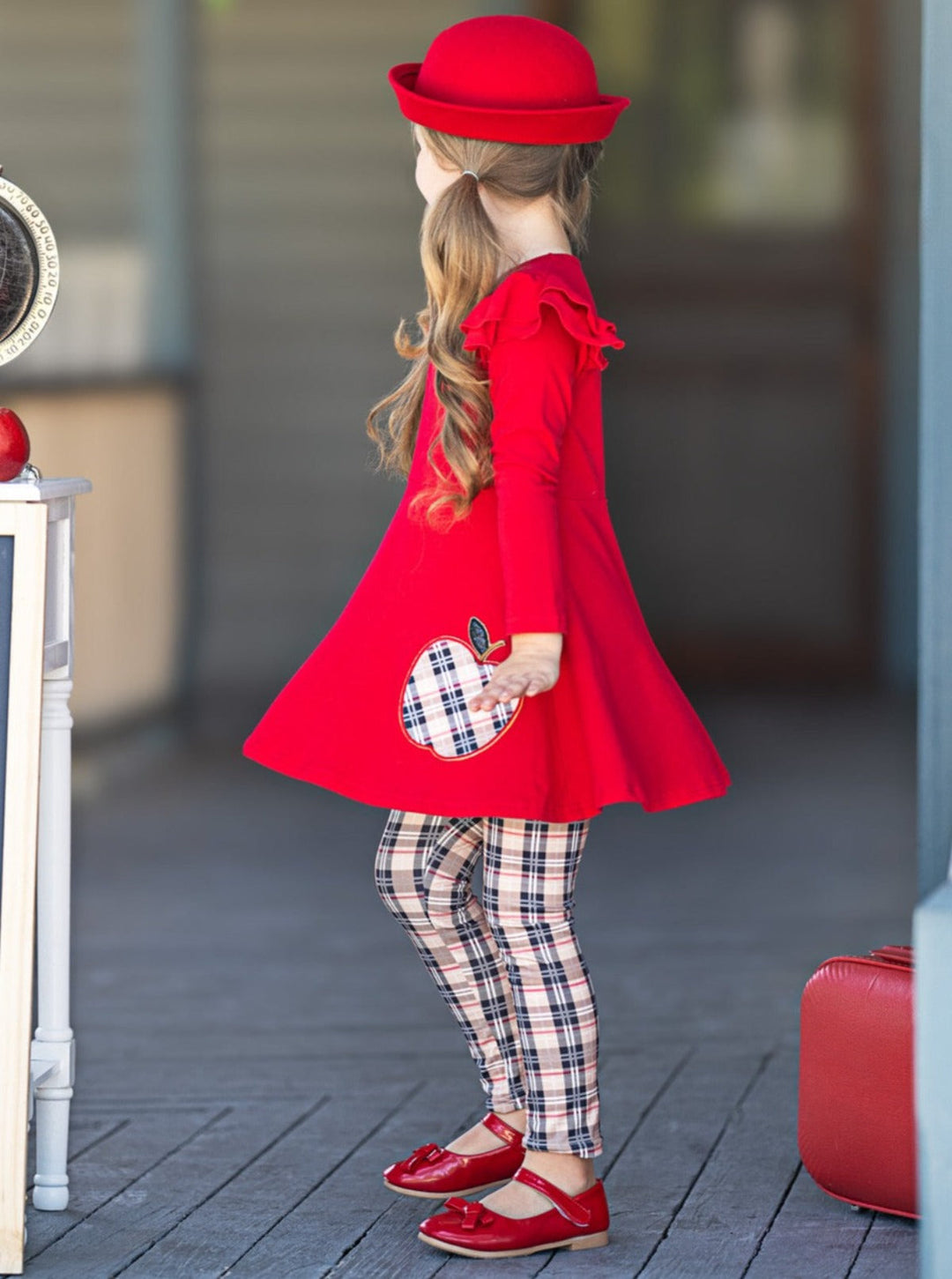 Mia Belle Girls Peplum Top And Plaid Legging Set | Back To School