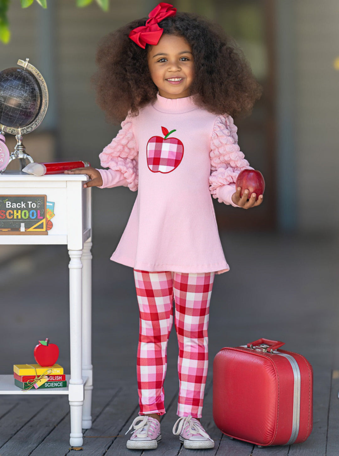 Mia Belle Girls Apple Top And Checkered Legging Set | Back To School