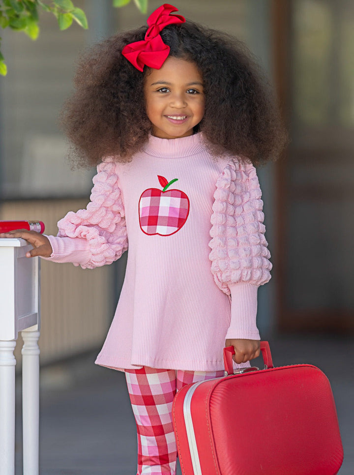 Mia Belle Girls Apple Top And Checkered Legging Set | Back To School