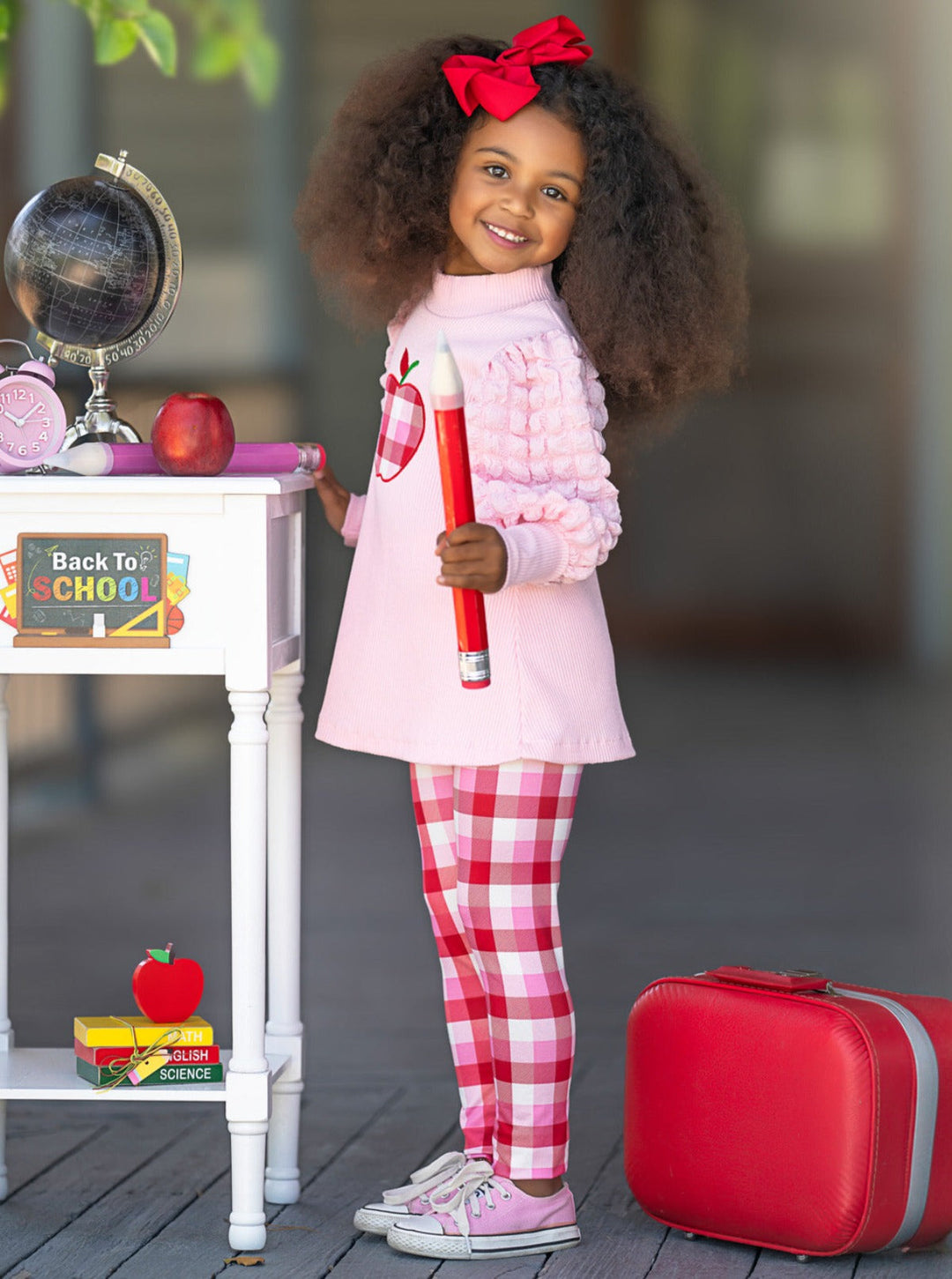 Mia Belle Girls Apple Top And Checkered Legging Set | Back To School