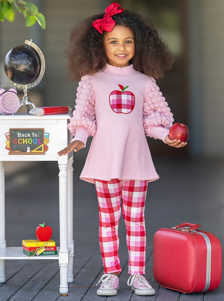 Mia Belle Girls Apple Top And Checkered Legging Set | Back To School