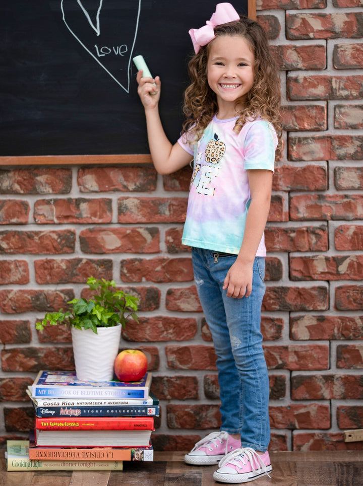 First Day of School | Love Leopard Tie Dye Top | Mia Belle Girls