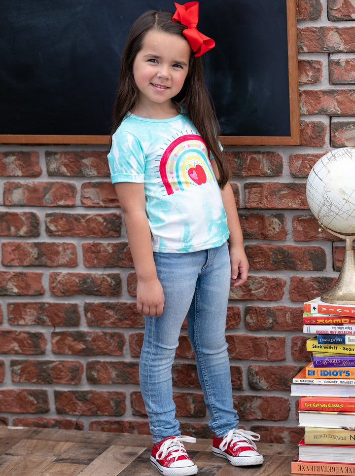 Back To School | Girls Tie Dye Rainbow Graphic Top | Mia Belle Girls