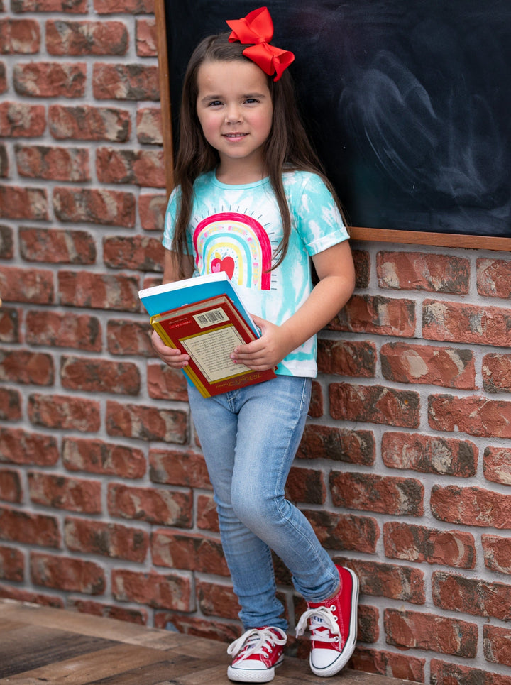 Back To School | Girls Tie Dye Rainbow Graphic Top | Mia Belle Girls