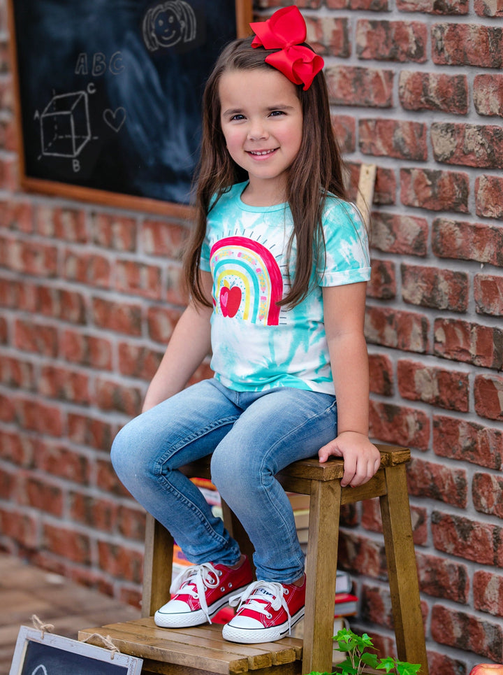 Back To School | Girls Tie Dye Rainbow Graphic Top | Mia Belle Girls