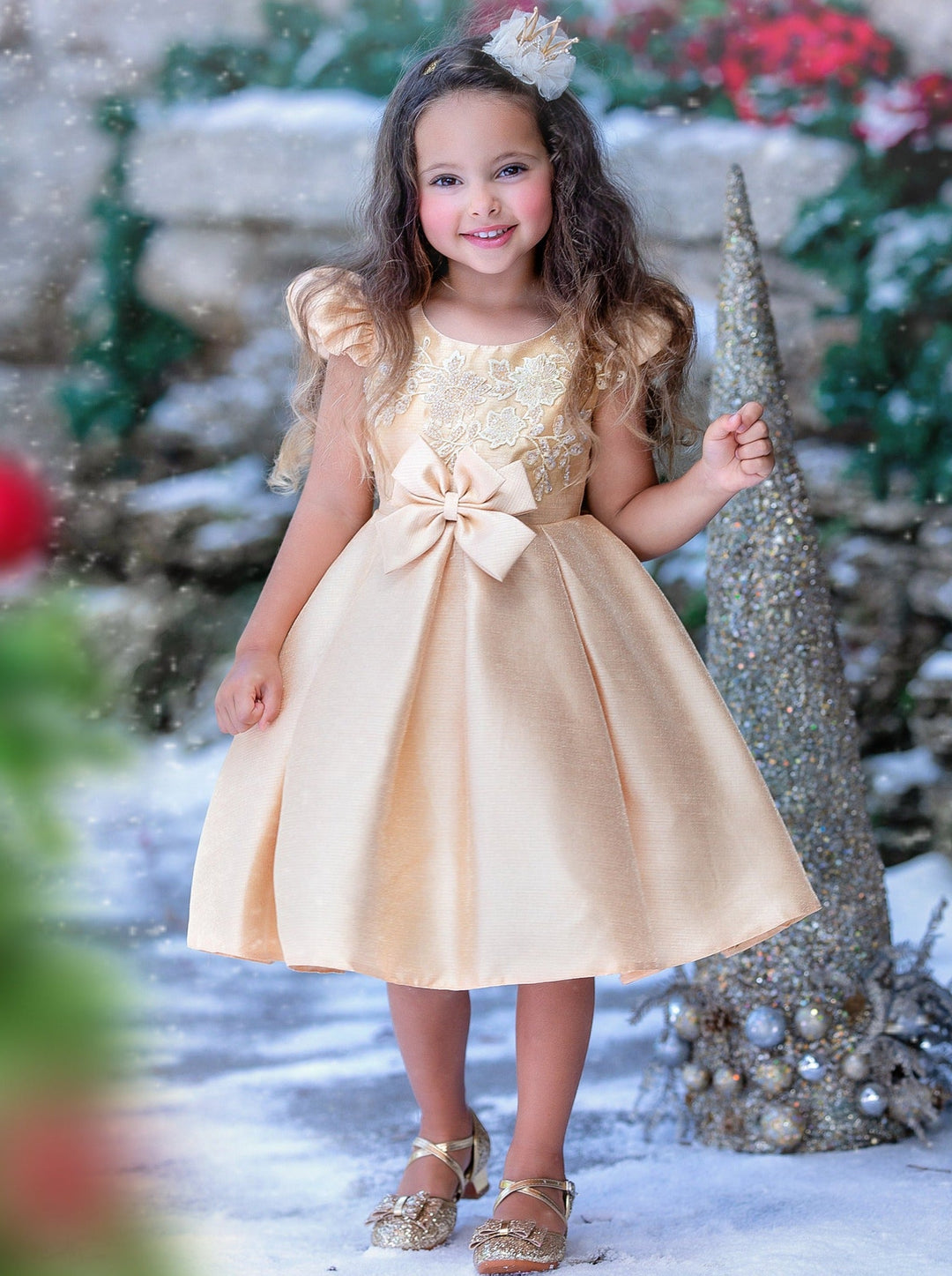 Girls Winter Formal Dress | Embroidered Holiday Dress | Mia Belle Girls