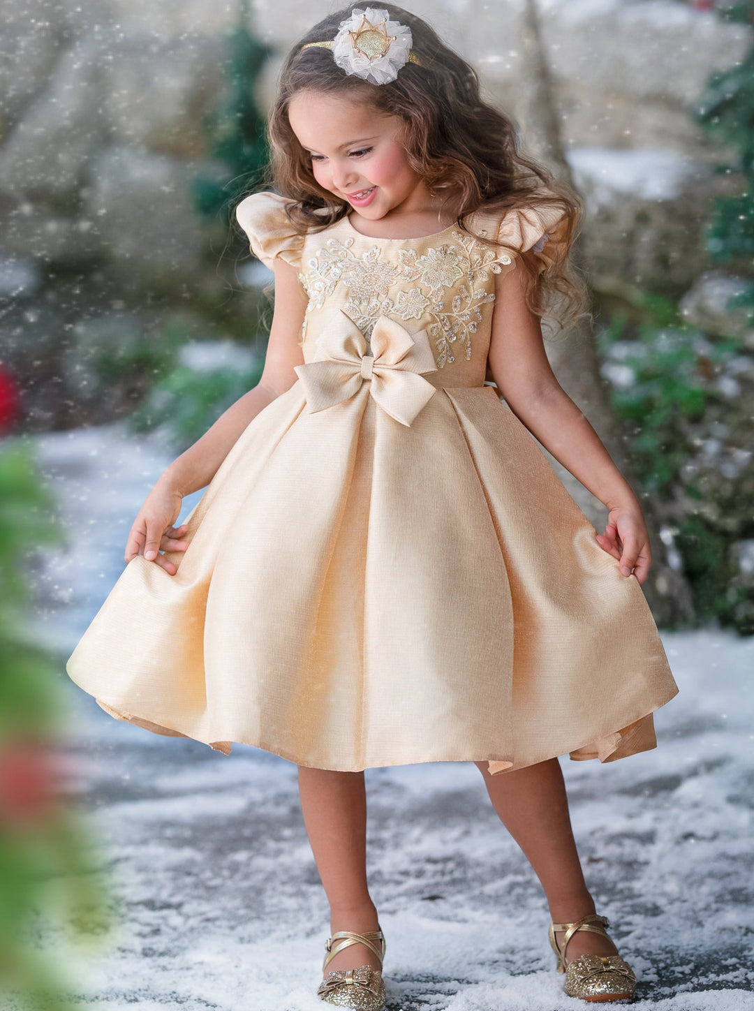 Girls Winter Formal Dress | Embroidered Holiday Dress | Mia Belle Girls