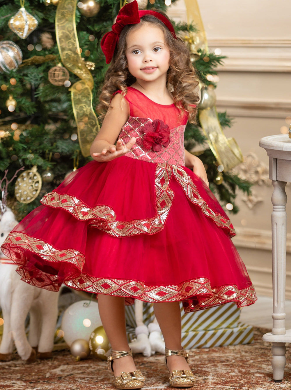 Girls Winter Formal Dress | Tiered Tulle Holiday Dress | Mia Belle Girls