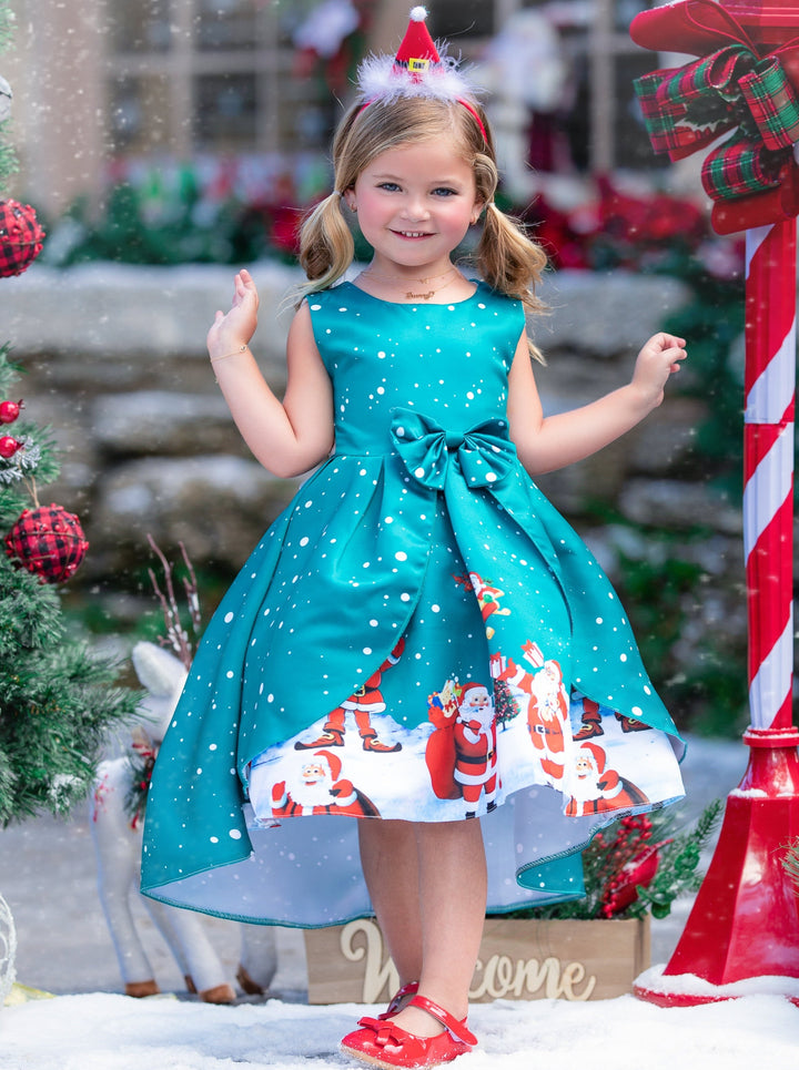 Girls Cute Christmas Dresses | Sleeveless Holiday Scene Hi-Lo Dress 