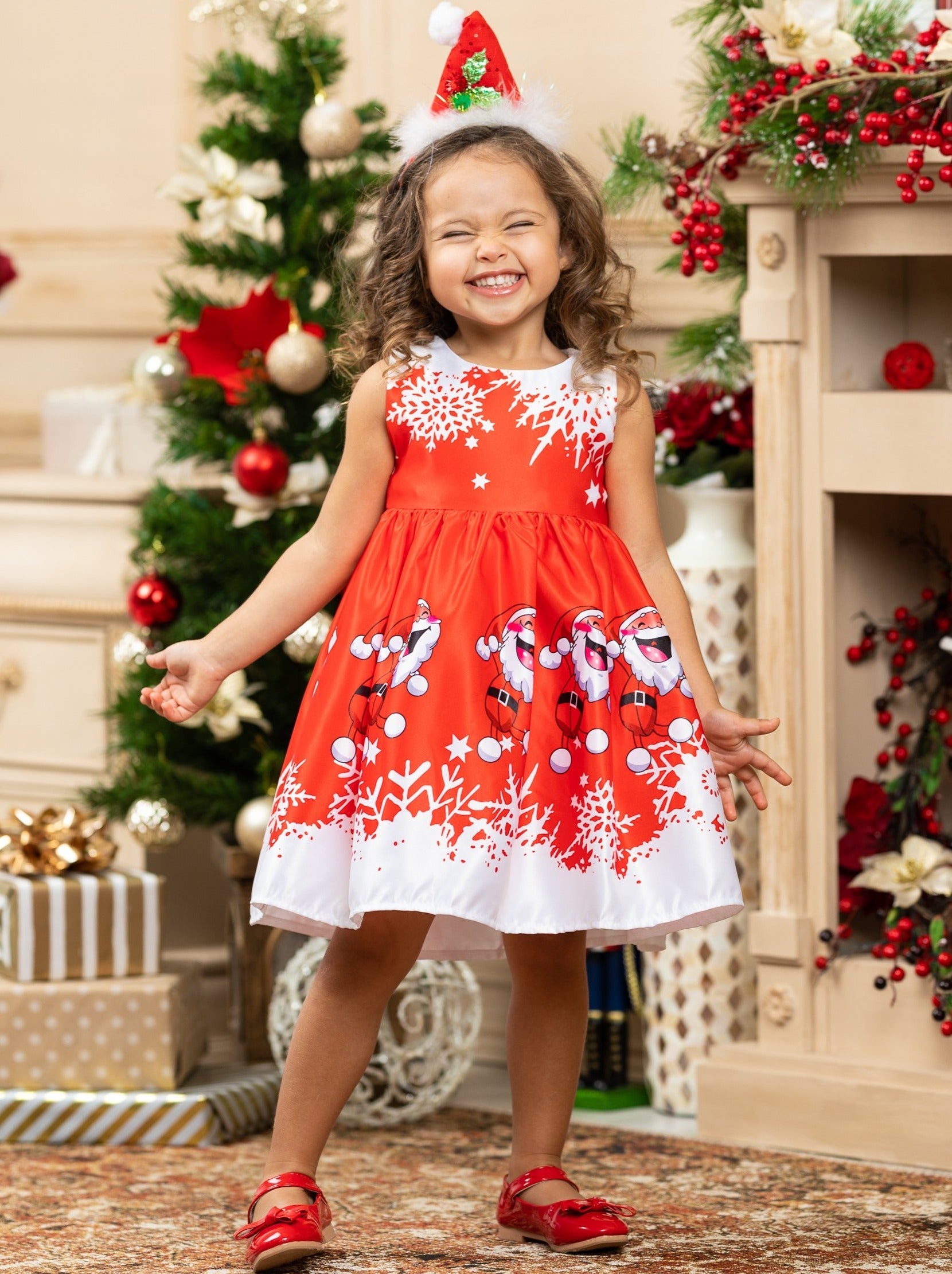 Fun With Santa Holiday Scene Dress Mia Belle Girls
