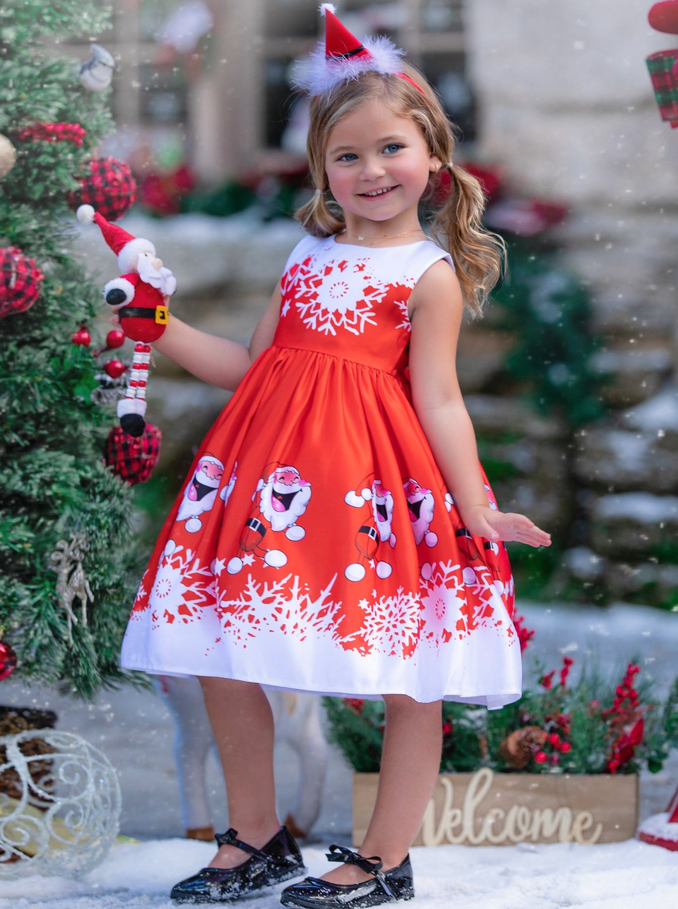 Fun With Santa Holiday Scene Dress Mia Belle Girls