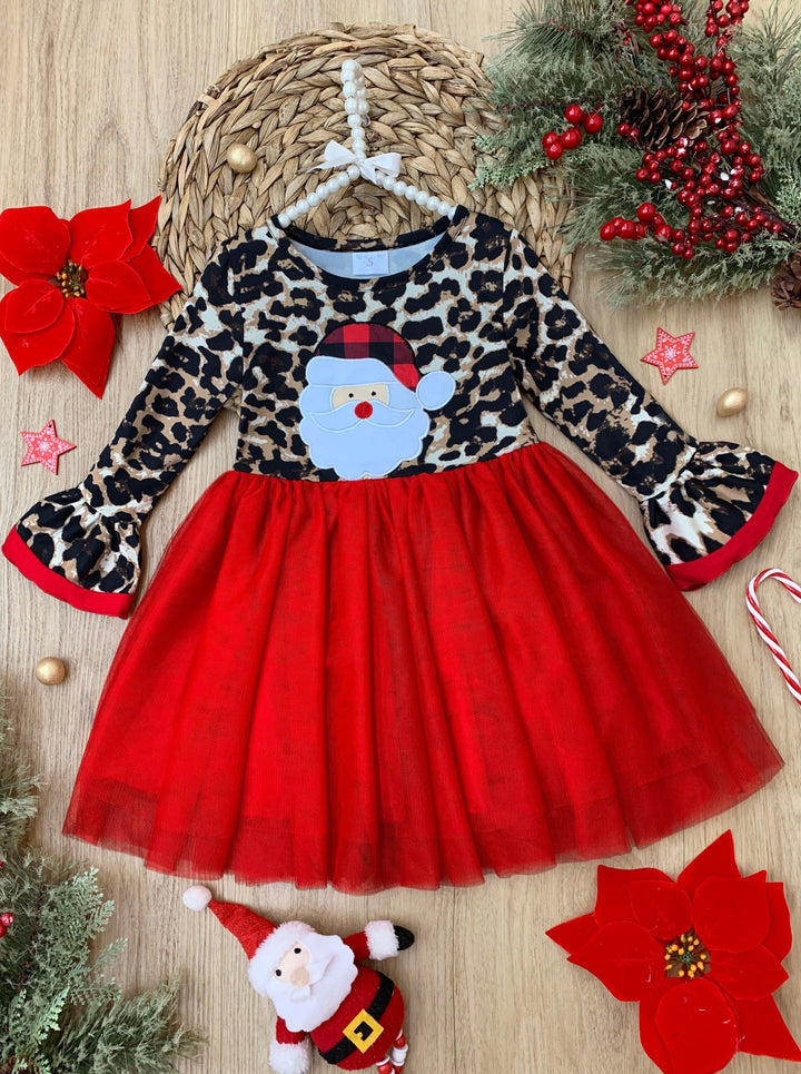 Cute Christmas Dresses | Santa Animal Print Flounce Sleeve Tutu Dress