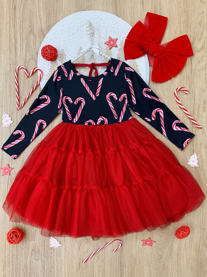 Cute Christmas Dresses | Girls Candy Canes Swiss Tulle Tutu Dress