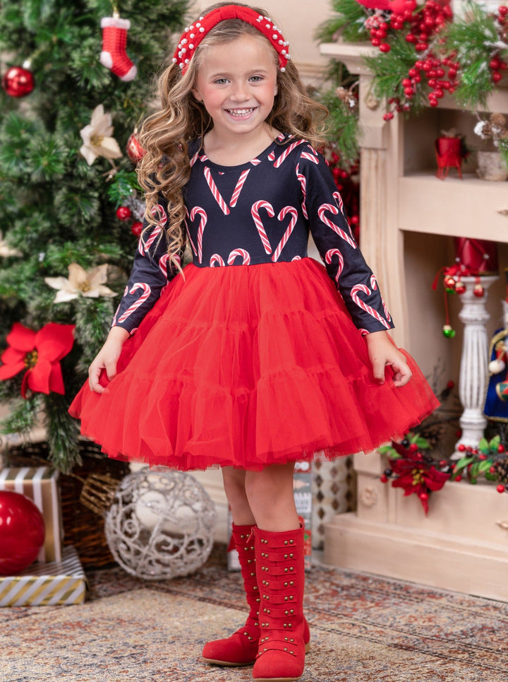 Cute Christmas Dresses | Girls Candy Canes Swiss Tulle Tutu Dress