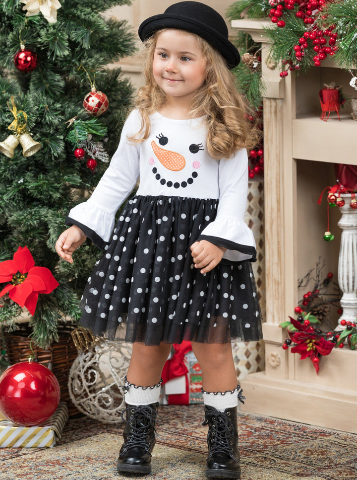 Cute Winter Dresses | Snowman Polka Dot Tutu Dress | Holiday Dress