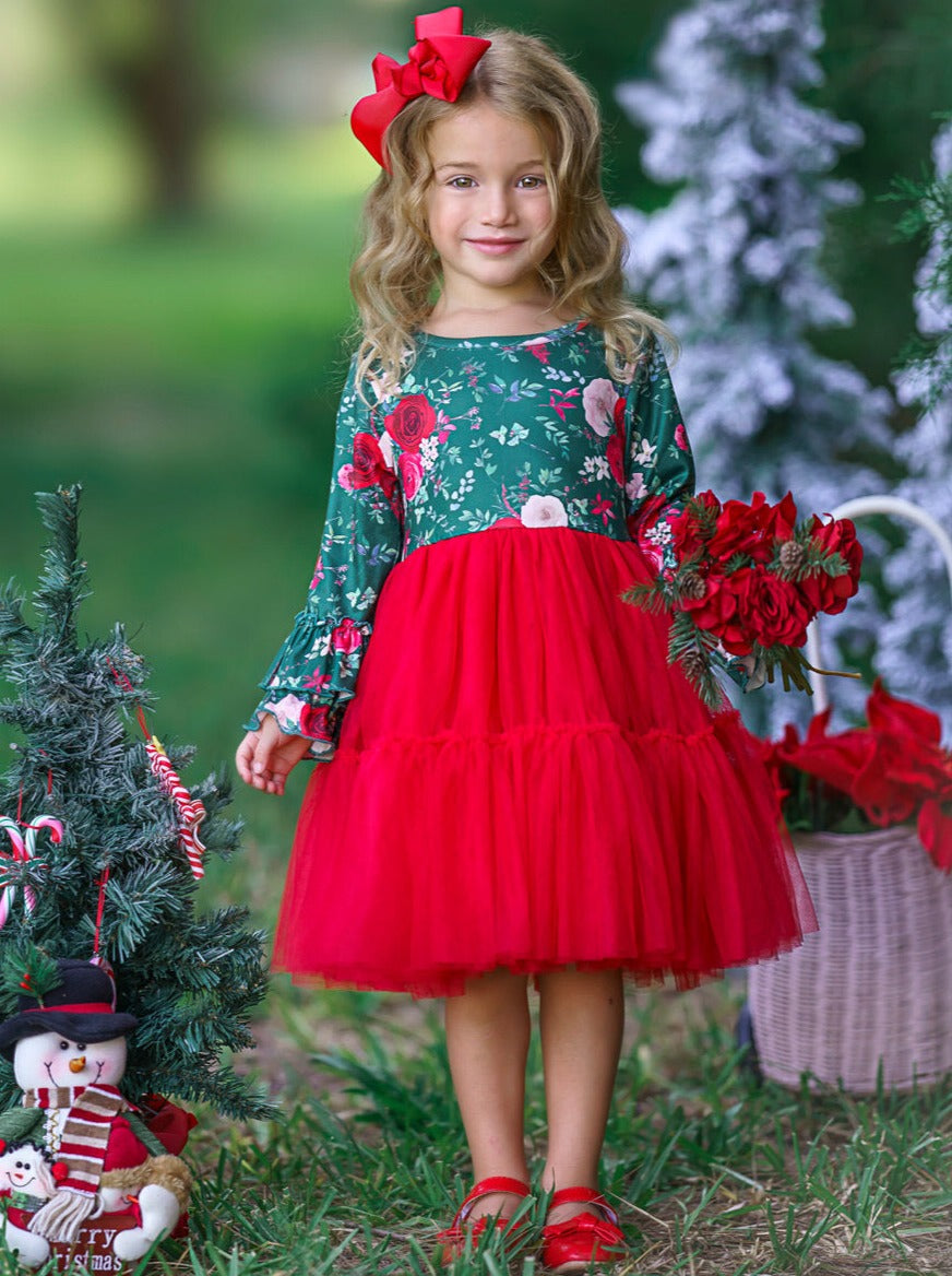 Cute Winter Dresses | Winter Floral Tutu Dress | Girls Boutique Dress