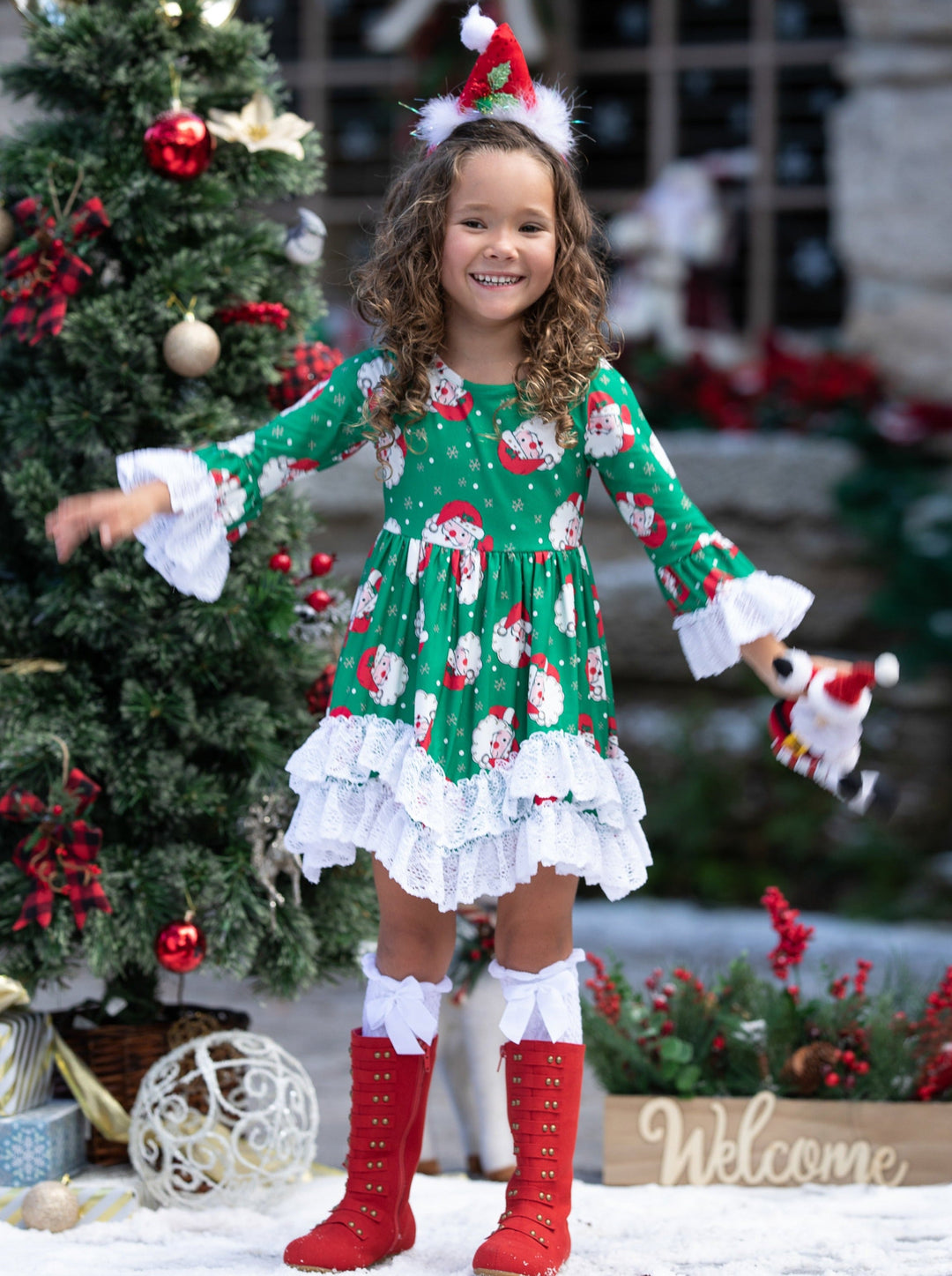 Cute Christmas Dresses | Santa Double Ruffle Dress | Holiday Dress