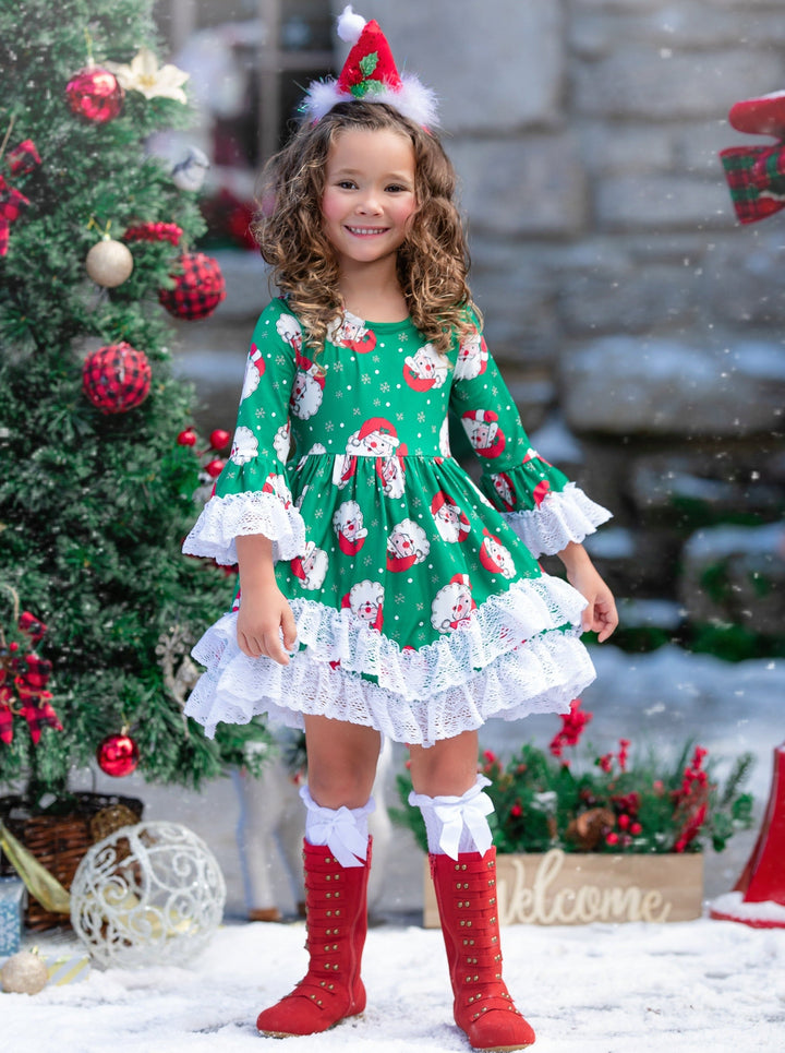 Cute Christmas Dresses | Santa Double Ruffle Dress | Holiday Dress