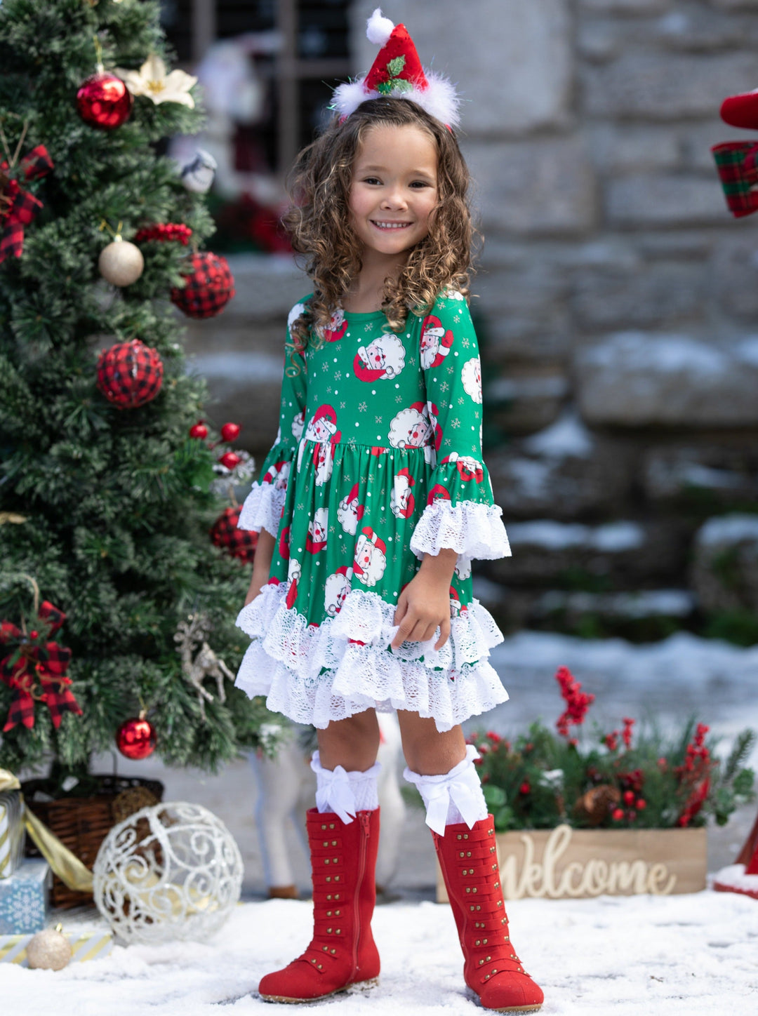 Cute Christmas Dresses | Santa Double Ruffle Dress | Holiday Dress