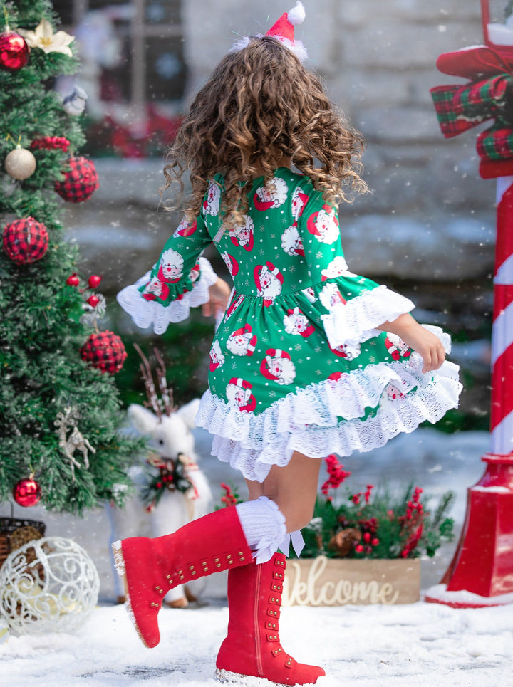 Cute Christmas Dresses | Santa Double Ruffle Dress | Holiday Dress