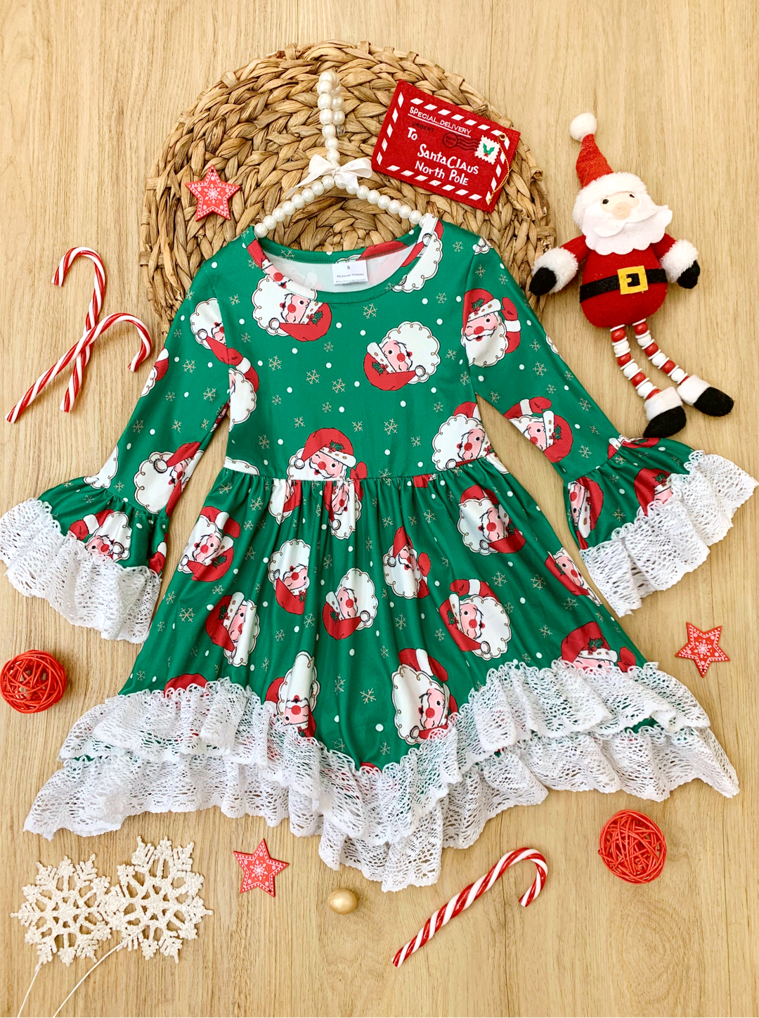 Cute Christmas Dresses | Santa Double Ruffle Dress | Holiday Dress