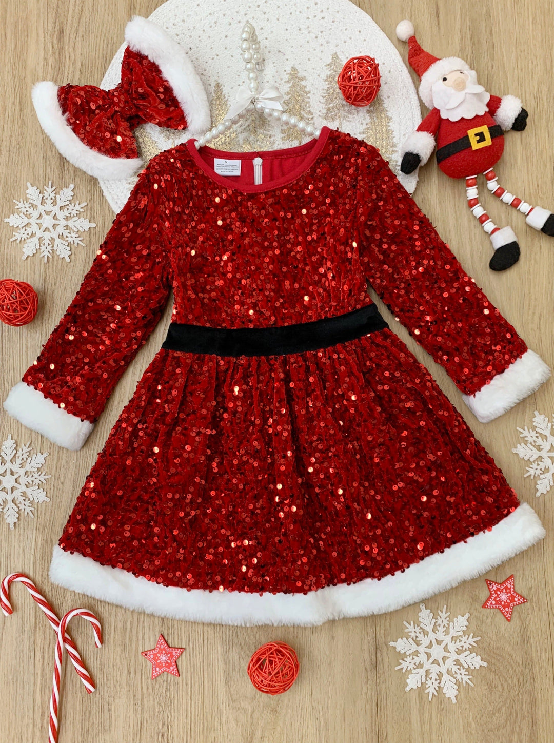 Cute Winter Dresses | Girls Sequin Santa Claus Dress | Holiday Dresses