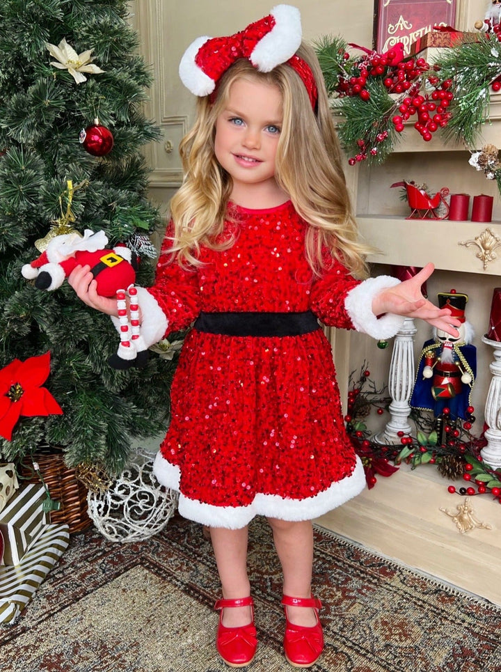 Cute Winter Dresses | Girls Sequin Santa Claus Dress | Holiday Dresses