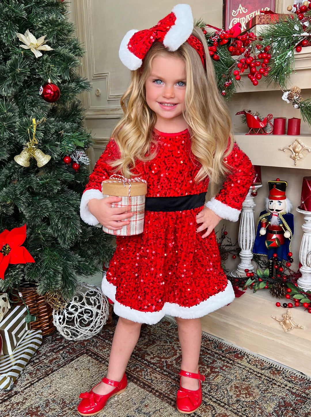 Cute Winter Dresses | Girls Sequin Santa Claus Dress | Holiday Dresses