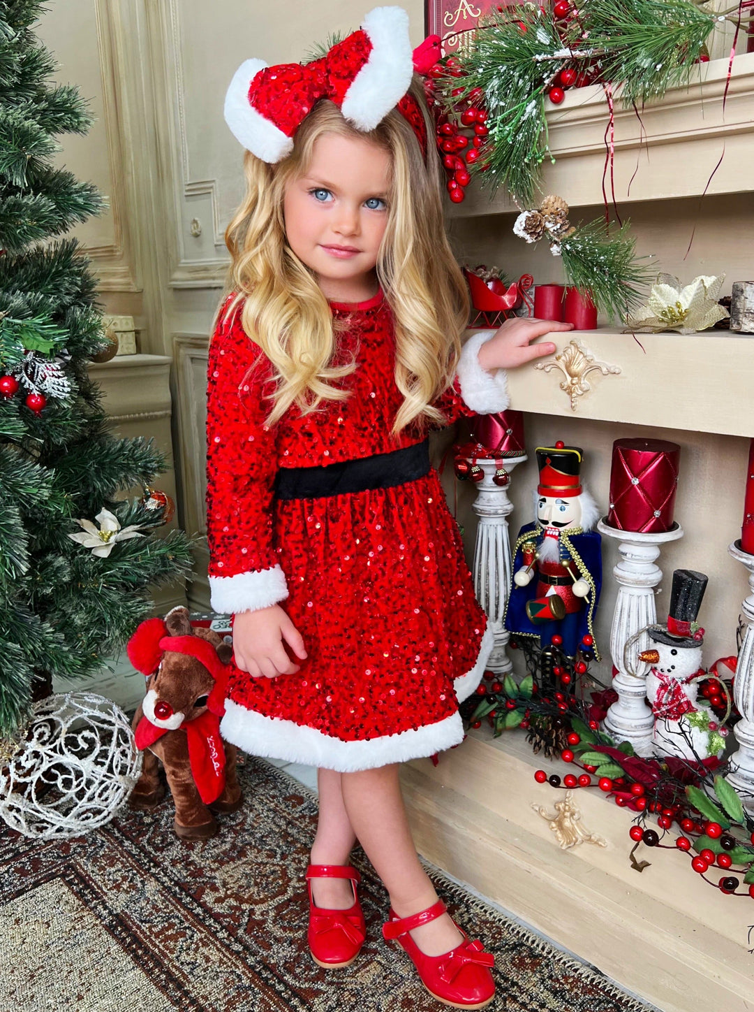 Cute Winter Dresses | Girls Sequin Santa Claus Dress | Holiday Dresses