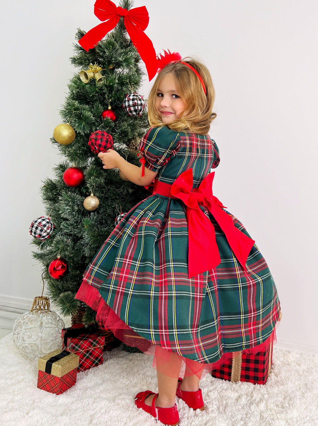 Cute Winter Party Dresses | Girls Green Plaid Hi-Lo Holiday Dress