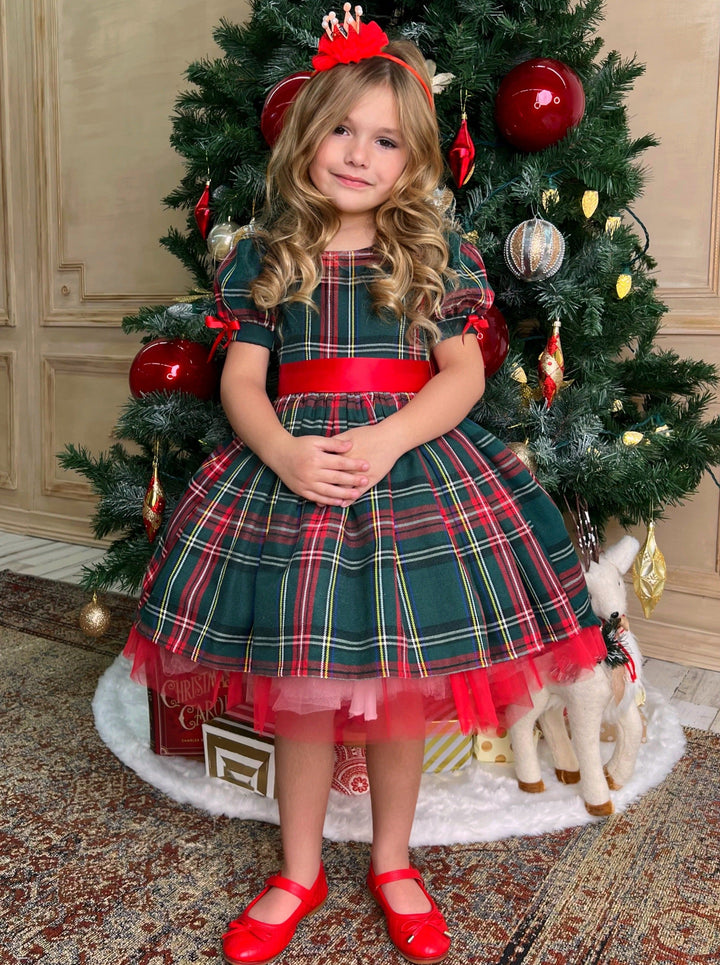 Cute Winter Party Dresses | Girls Green Plaid Hi-Lo Holiday Dress