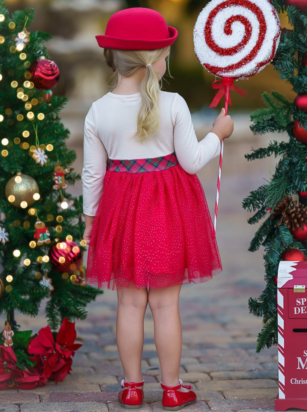 Mia Belle Girls Plaid Bow Christmas Dress | Girls Holiday Dresses