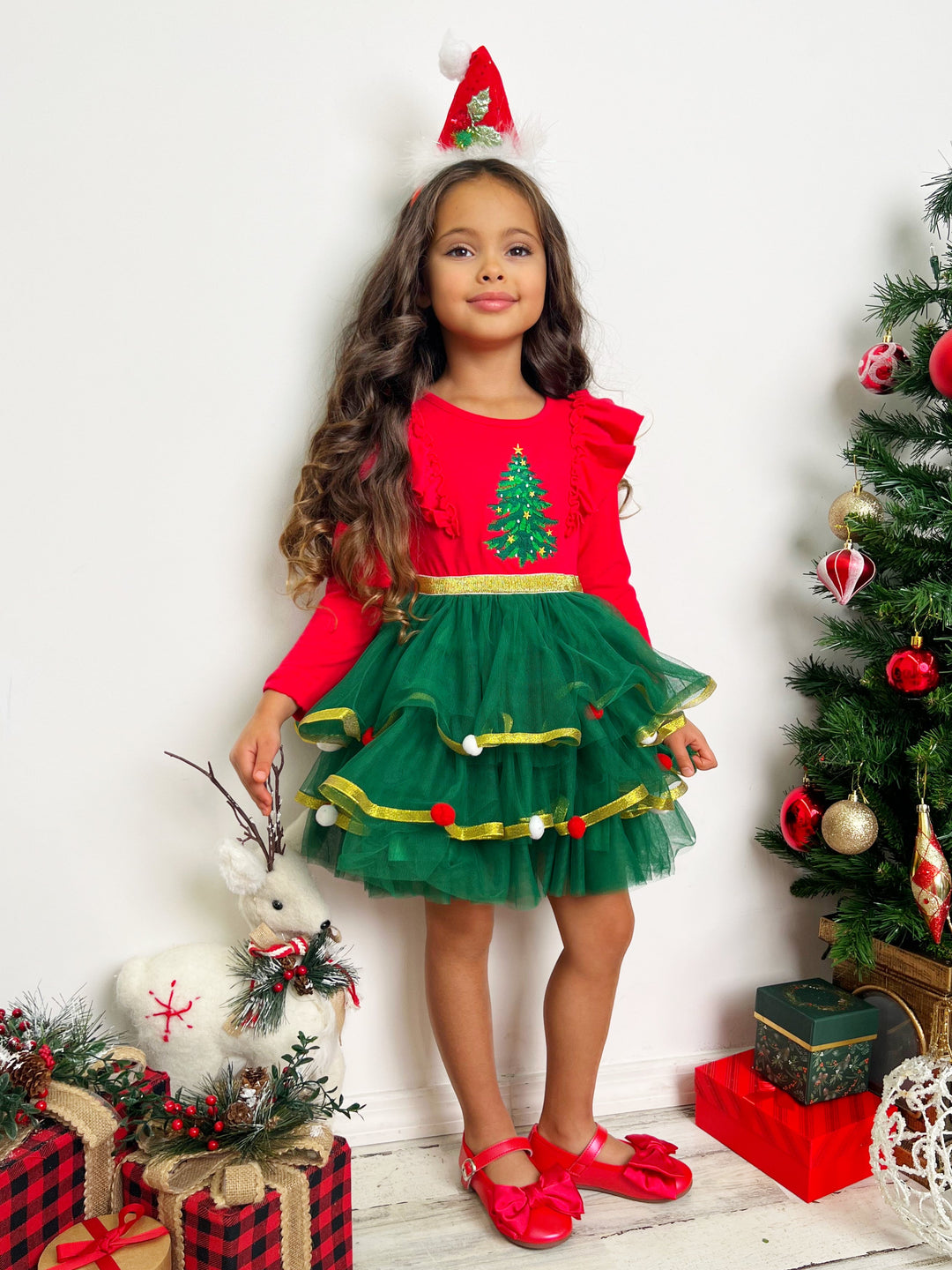 Mia Belle Girls Christmas Tree Tutu Dress | Girls Christmas Dresses