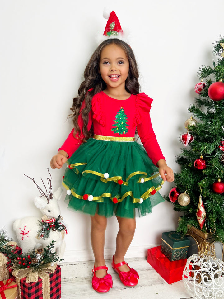 Mia Belle Girls Christmas Tree Tutu Dress | Girls Christmas Dresses